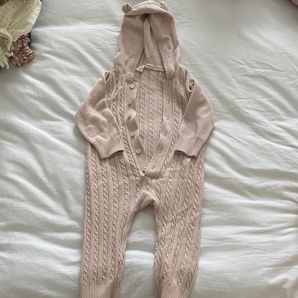 GAP Cable-Knit Hooded One-Piece in Blush Pink